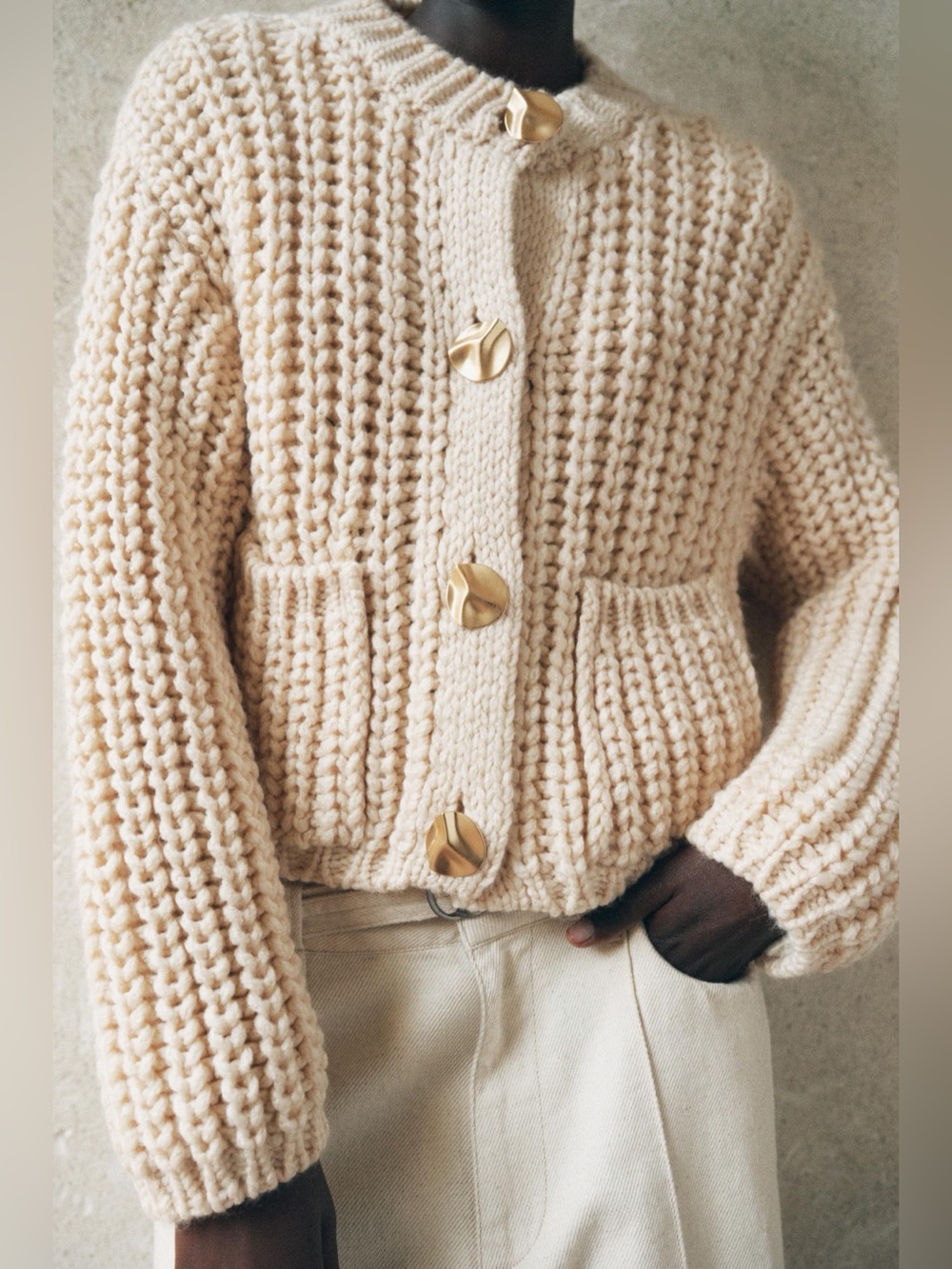 Zara Chunky Knit Cream Cardigan Jacket